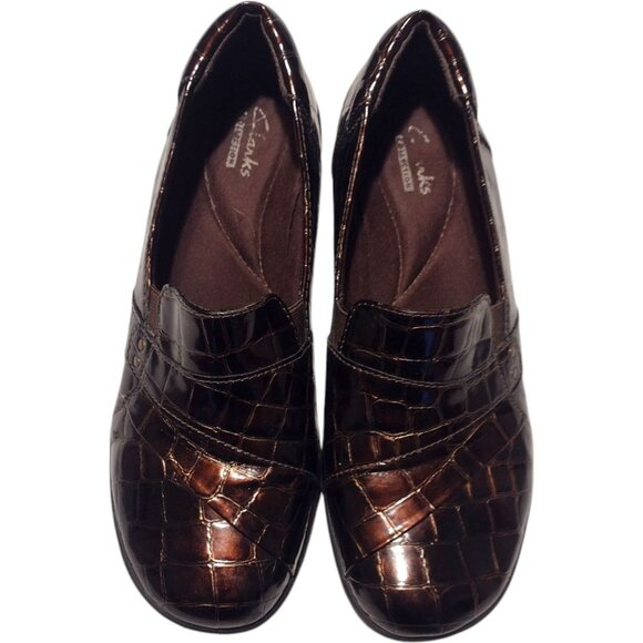 Clarks Collection Womens Brown Croc Pattern Slip-On Loafers Size 8M Alligator - Picture 7 of 9